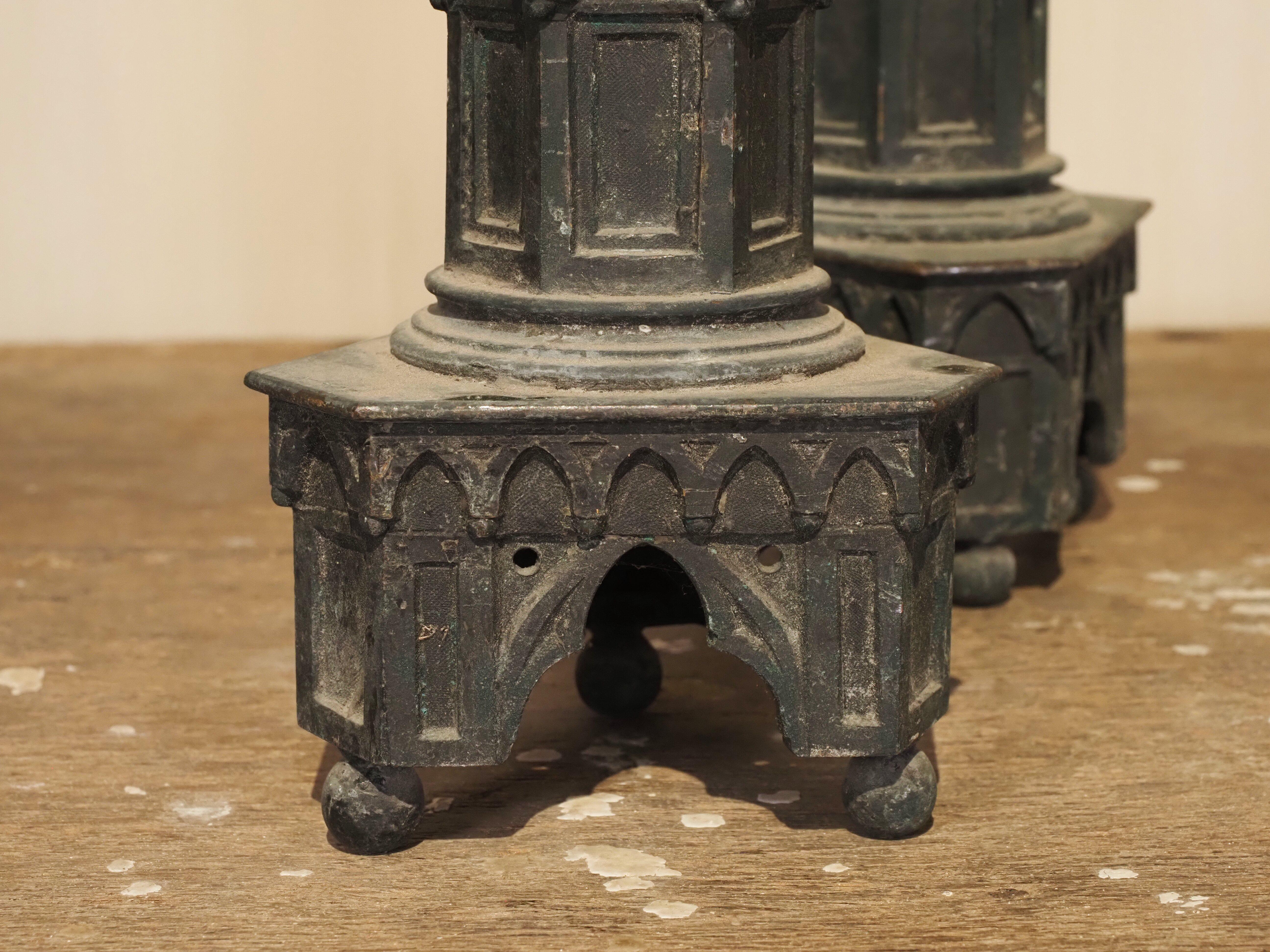 19th Century pair of Neo-Gothic candlesticks For Sale 9