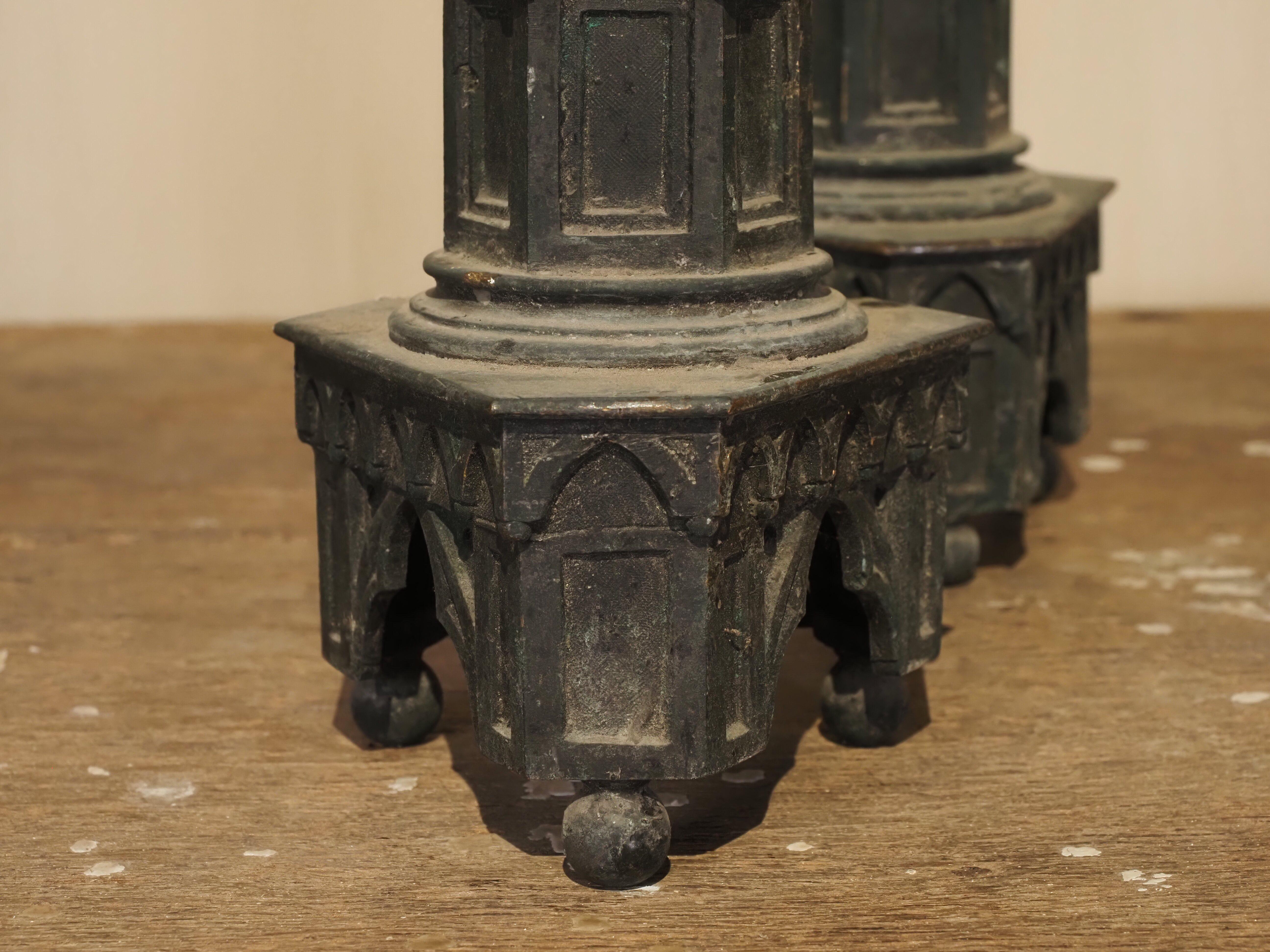 19th Century pair of Neo-Gothic candlesticks For Sale 10