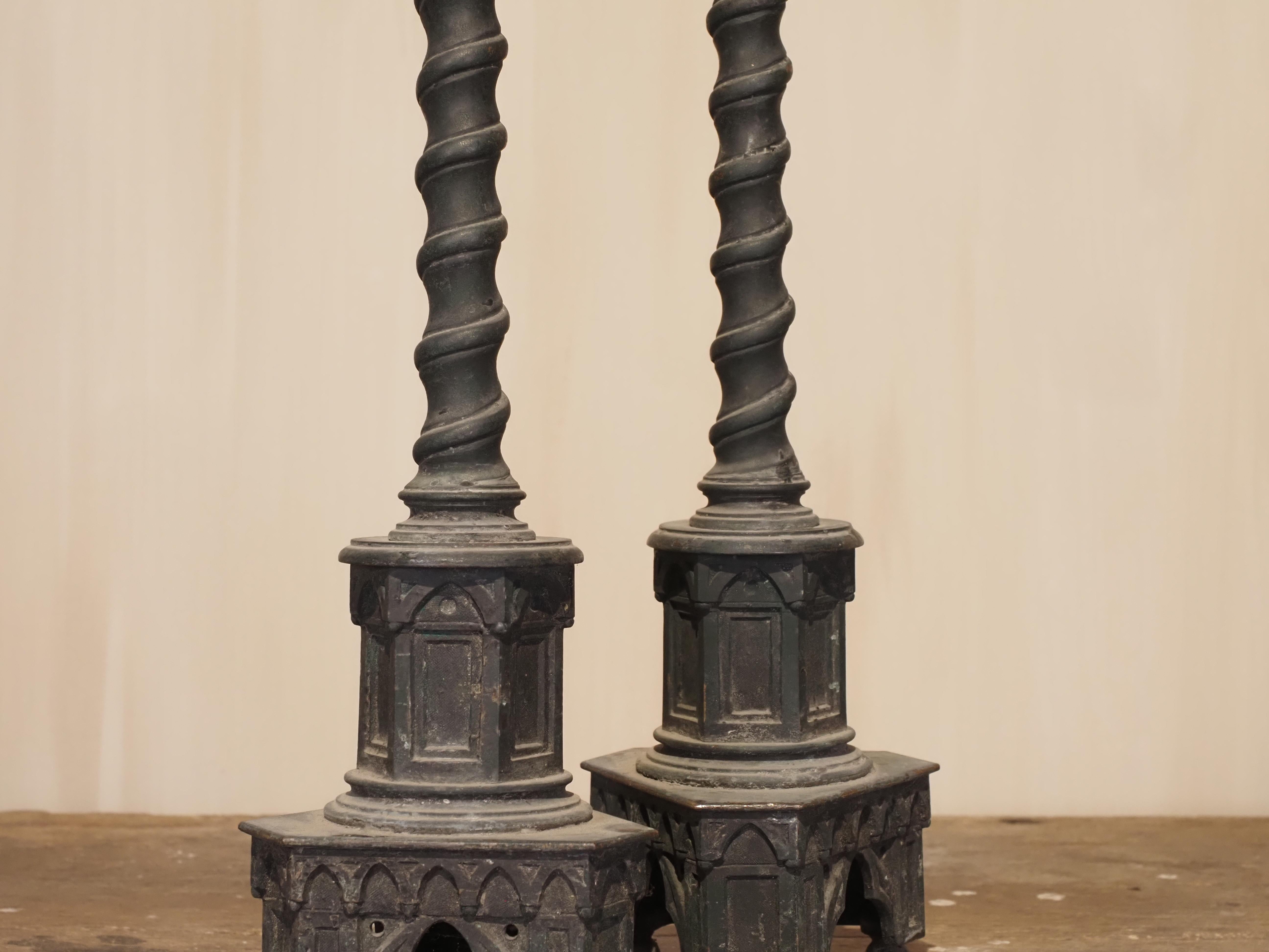 19th Century pair of Neo-Gothic candlesticks For Sale 2
