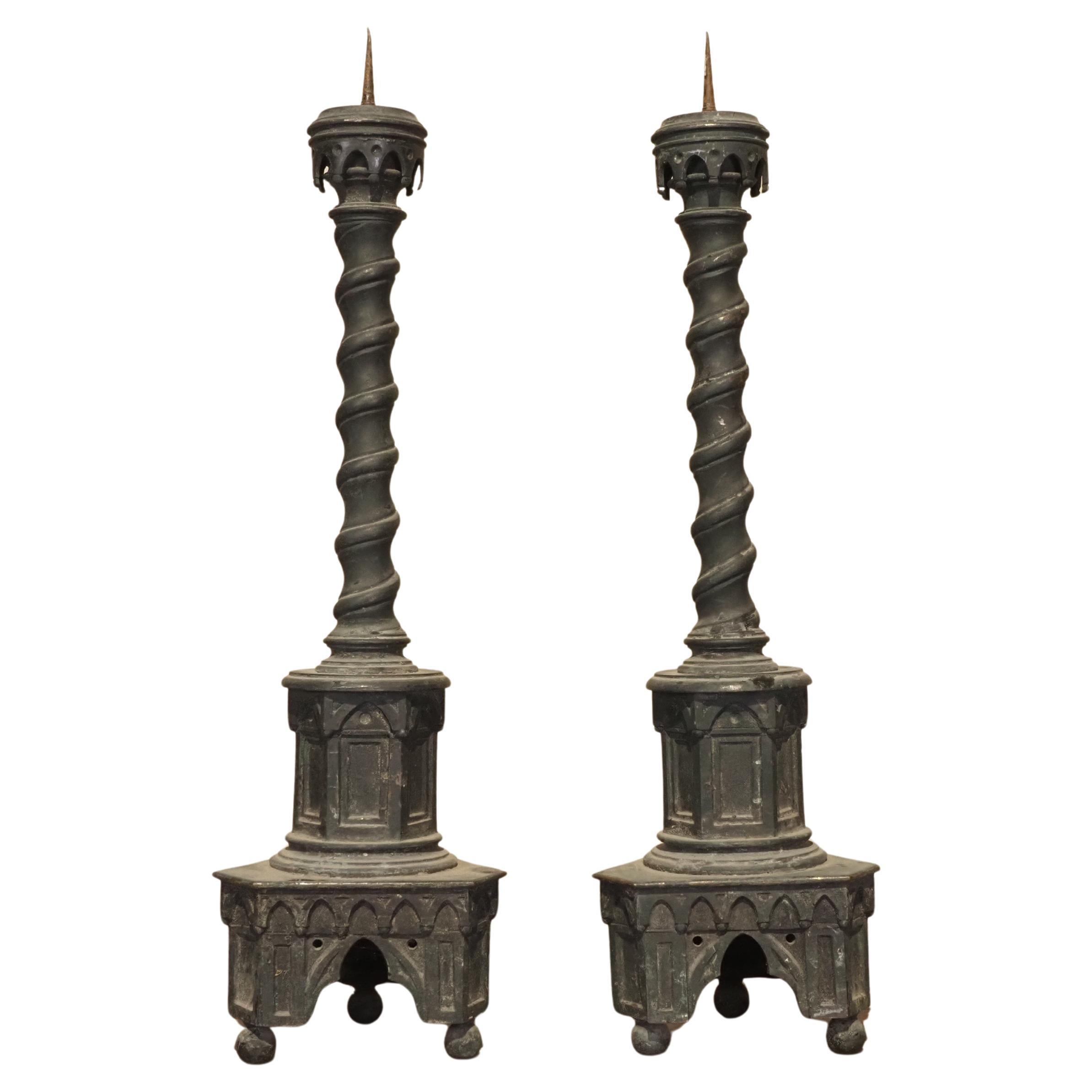 19th Century pair of Neo-Gothic candlesticks For Sale