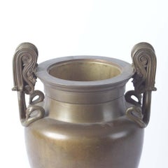 19th Century Pair of Neoclassical Bronze Grand Tour Vases on Marble Bases