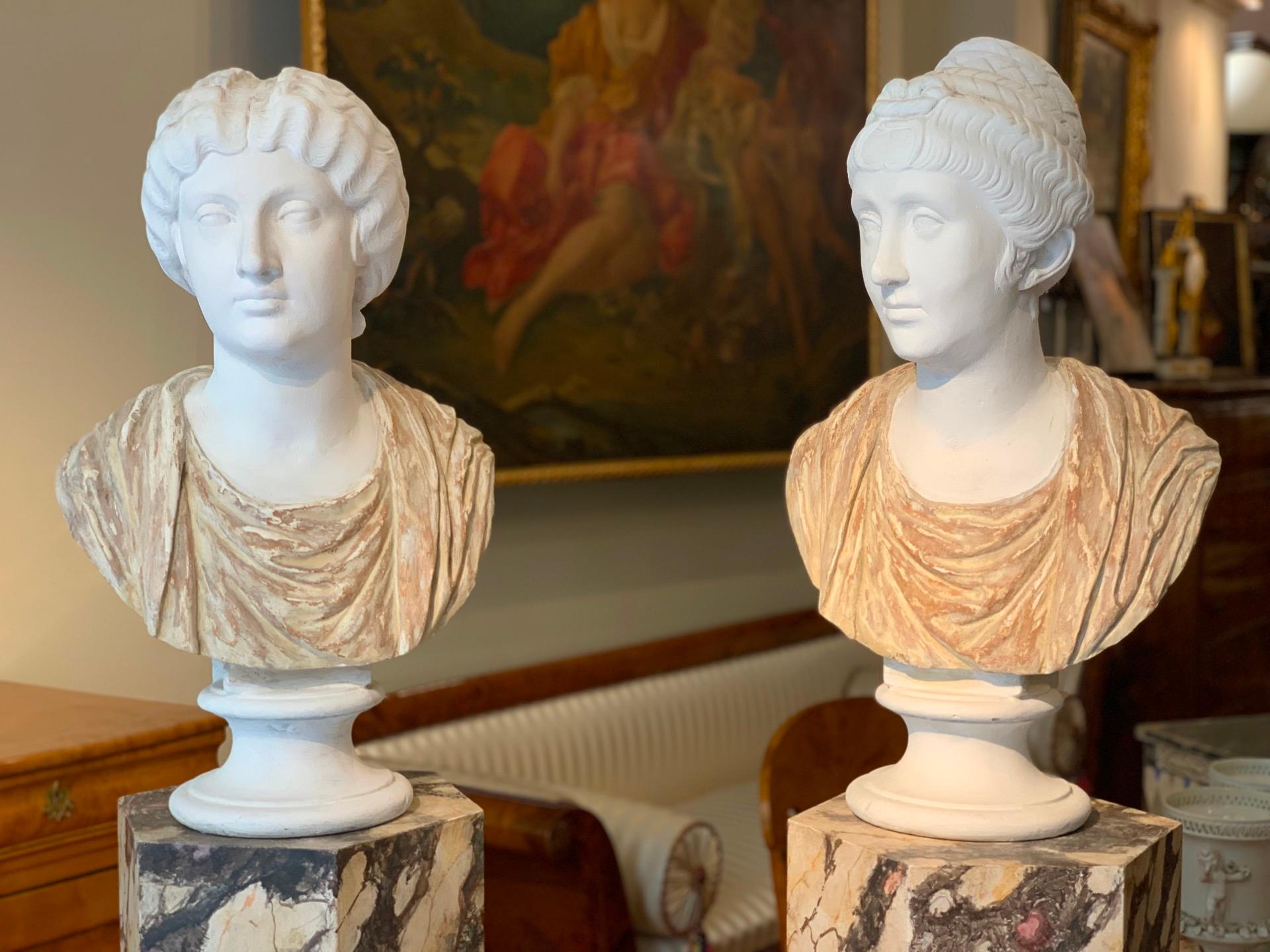 Italian 19th CENTURY PAIR OF NEOCLASSICAL BUSTS IN TERRACOTTA AND PLASTER