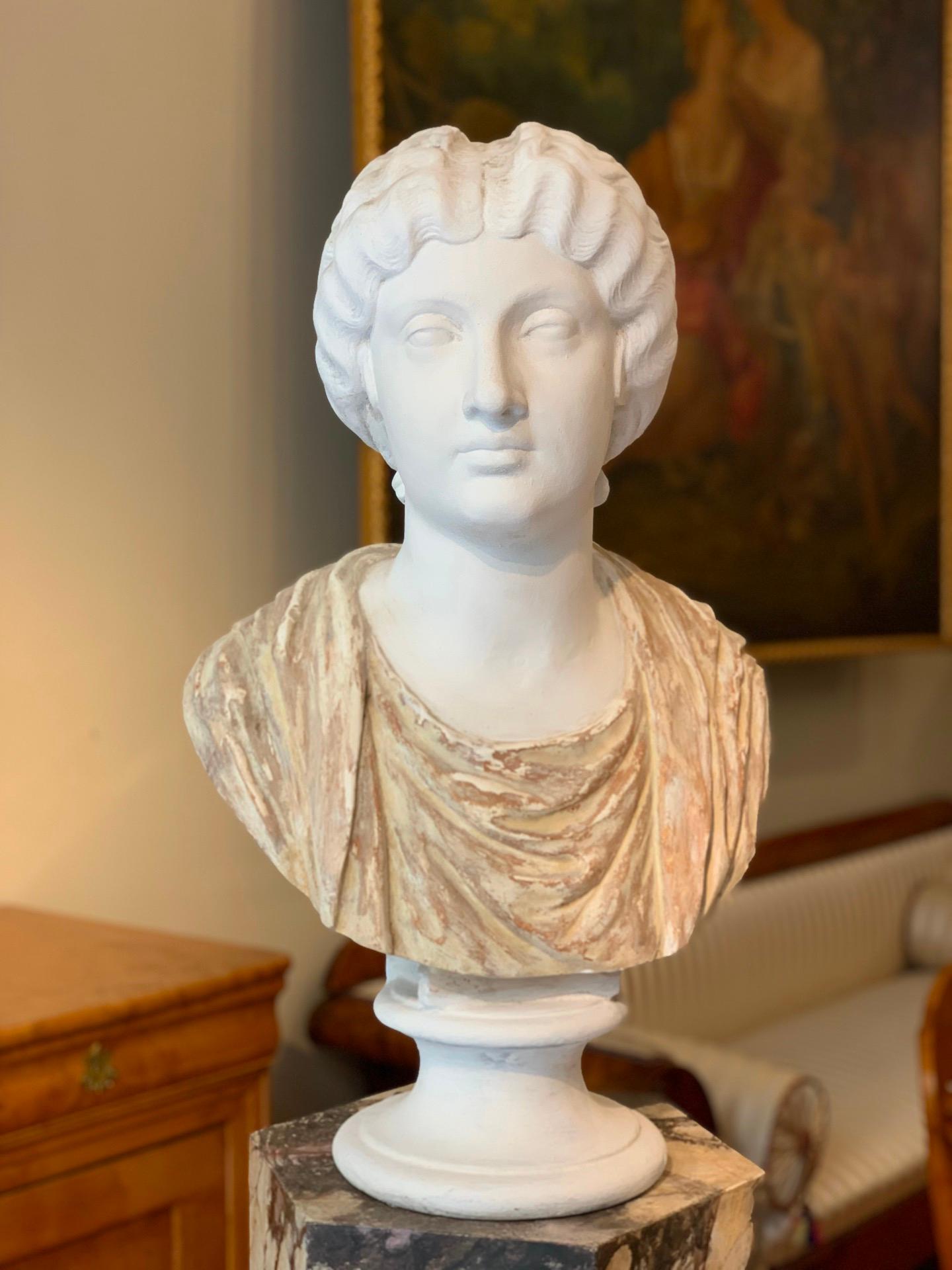 Hand-Crafted 19th CENTURY PAIR OF NEOCLASSICAL BUSTS IN TERRACOTTA AND PLASTER