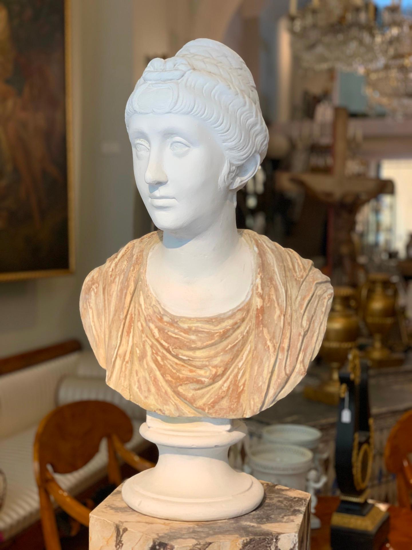 19th Century 19th CENTURY PAIR OF NEOCLASSICAL BUSTS IN TERRACOTTA AND PLASTER
