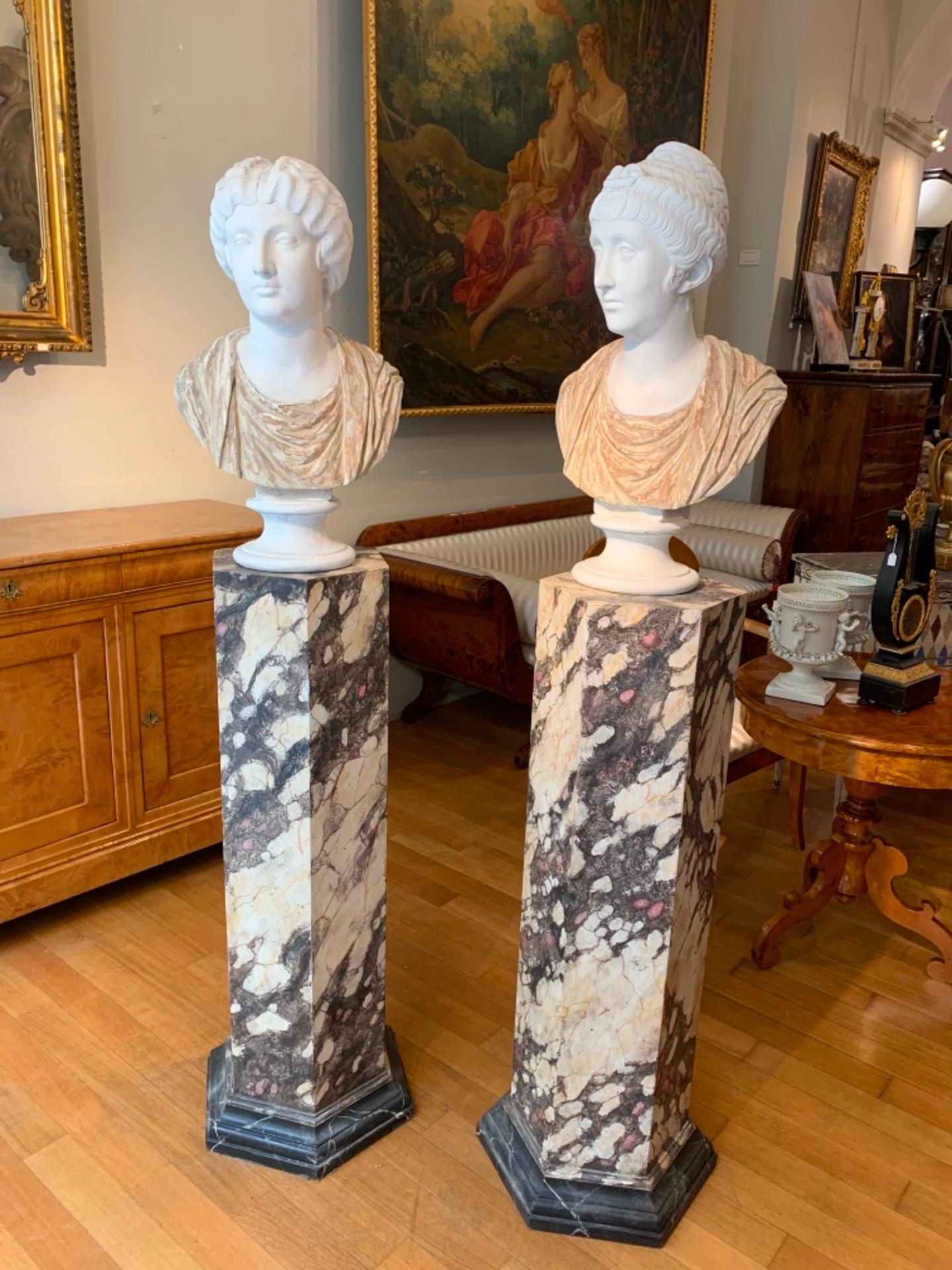 19th CENTURY PAIR OF NEOCLASSICAL BUSTS IN TERRACOTTA AND PLASTER 1