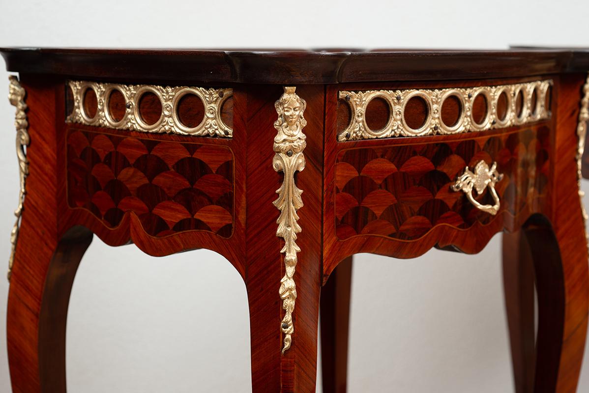 French 19th Century, Pair of Night Stands in Exotic Wood with Gilt Bronze For Sale