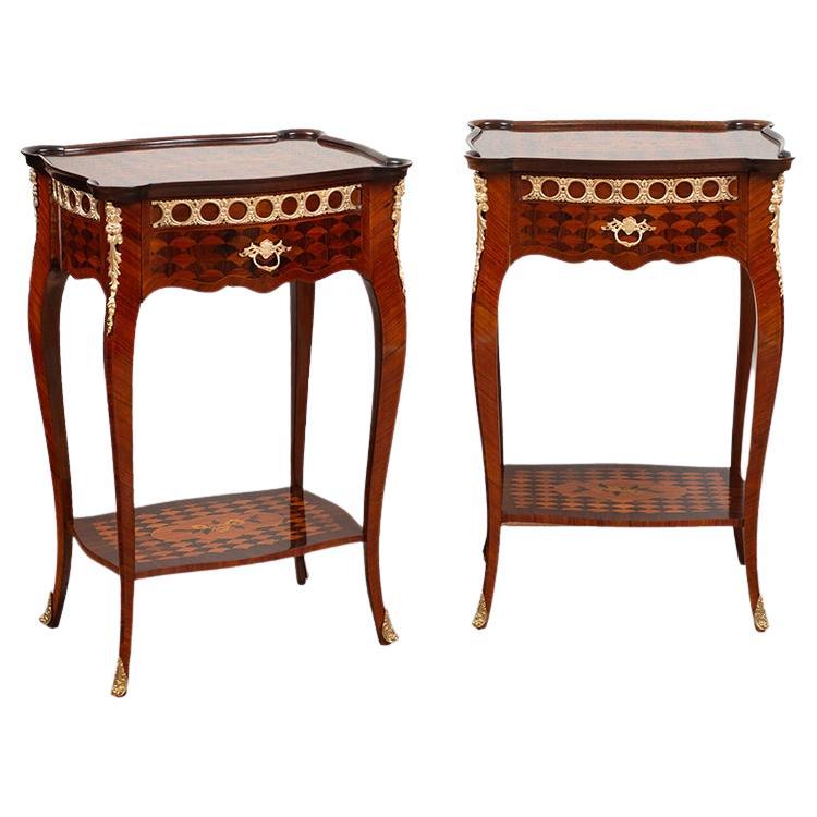 19th Century, Pair of Night Stands in Exotic Wood with Gilt Bronze For Sale