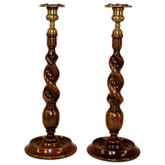 19th Century Pair of Oak Candlesticks 19th Century Pair of Oak Candlesticks