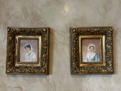 Paire de portraits à l'huile sur porcelaine du XIXe siècle par Laure Lévy