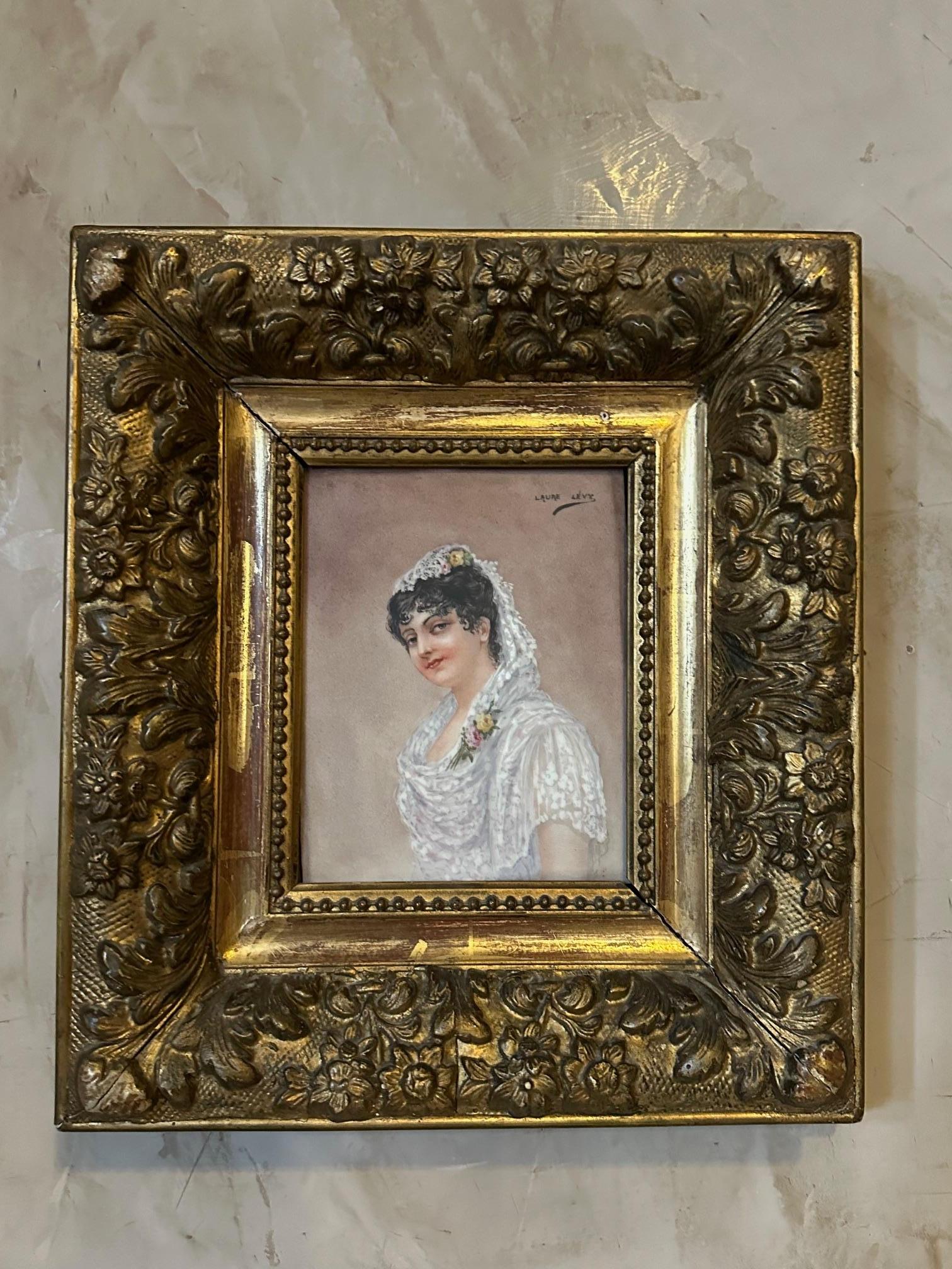 French 19th century Pair of Oil on Porcelain Portrait by Laure Lévy For Sale