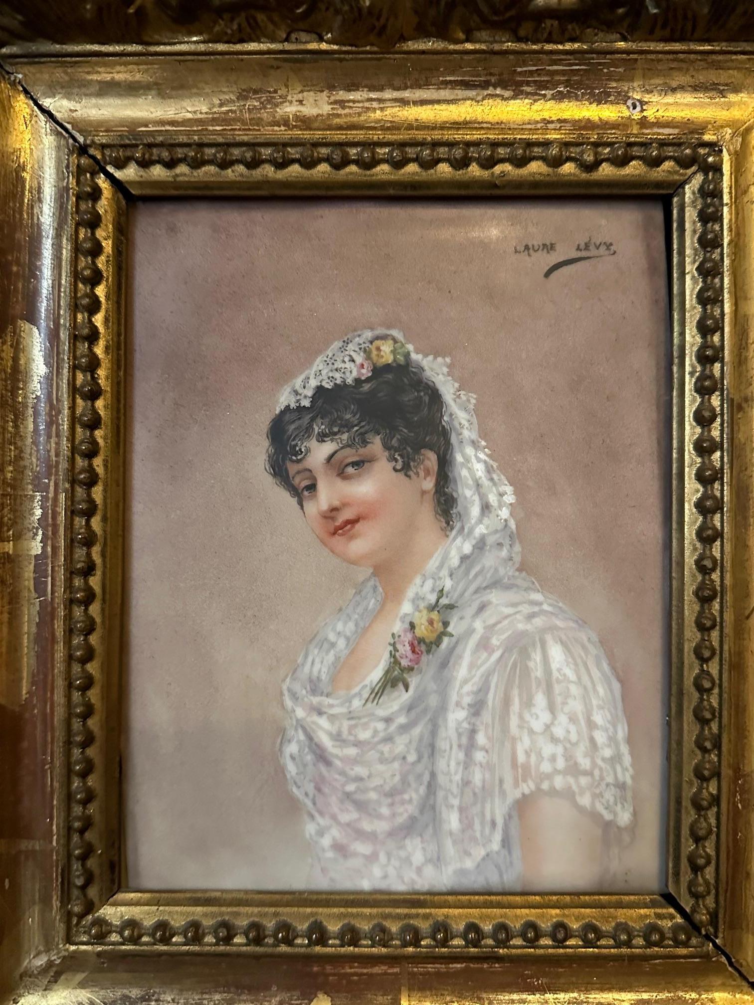Fin du XIXe siècle Paire de portraits à l'huile sur porcelaine du XIXe siècle par Laure Lévy en vente