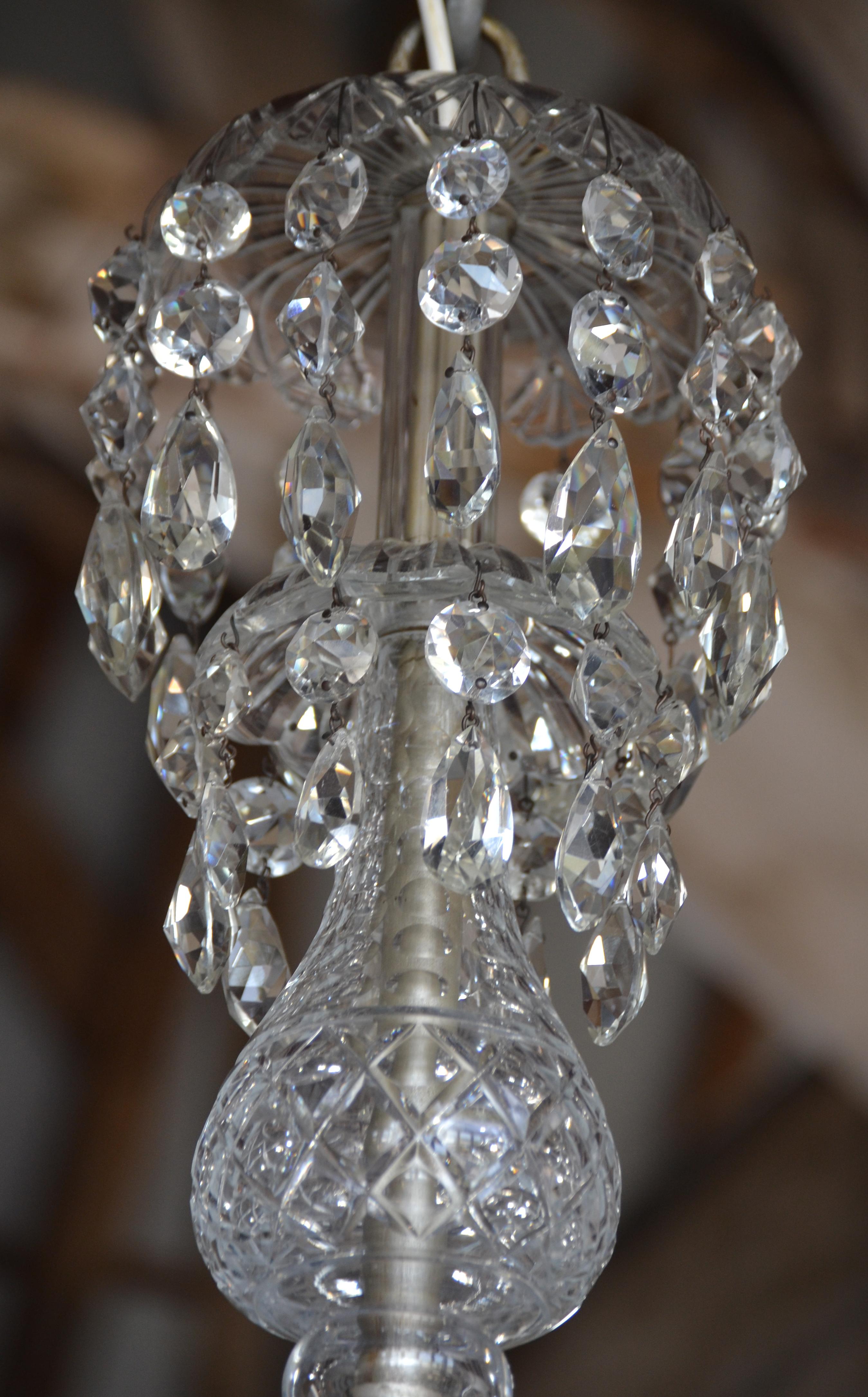 Silver Plate 19th Century Pair of Old English Crystal 5 light chandeliers