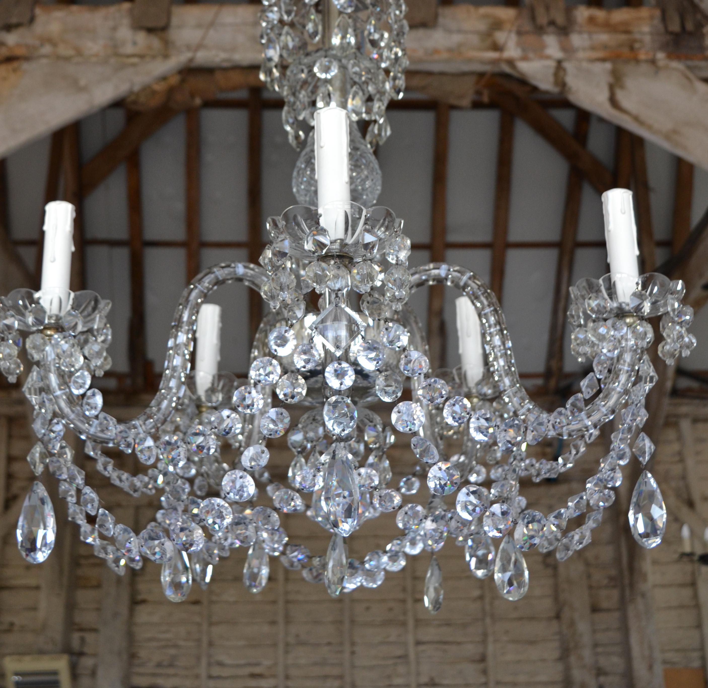 19th Century Pair of Old English Crystal 5 light chandeliers 1