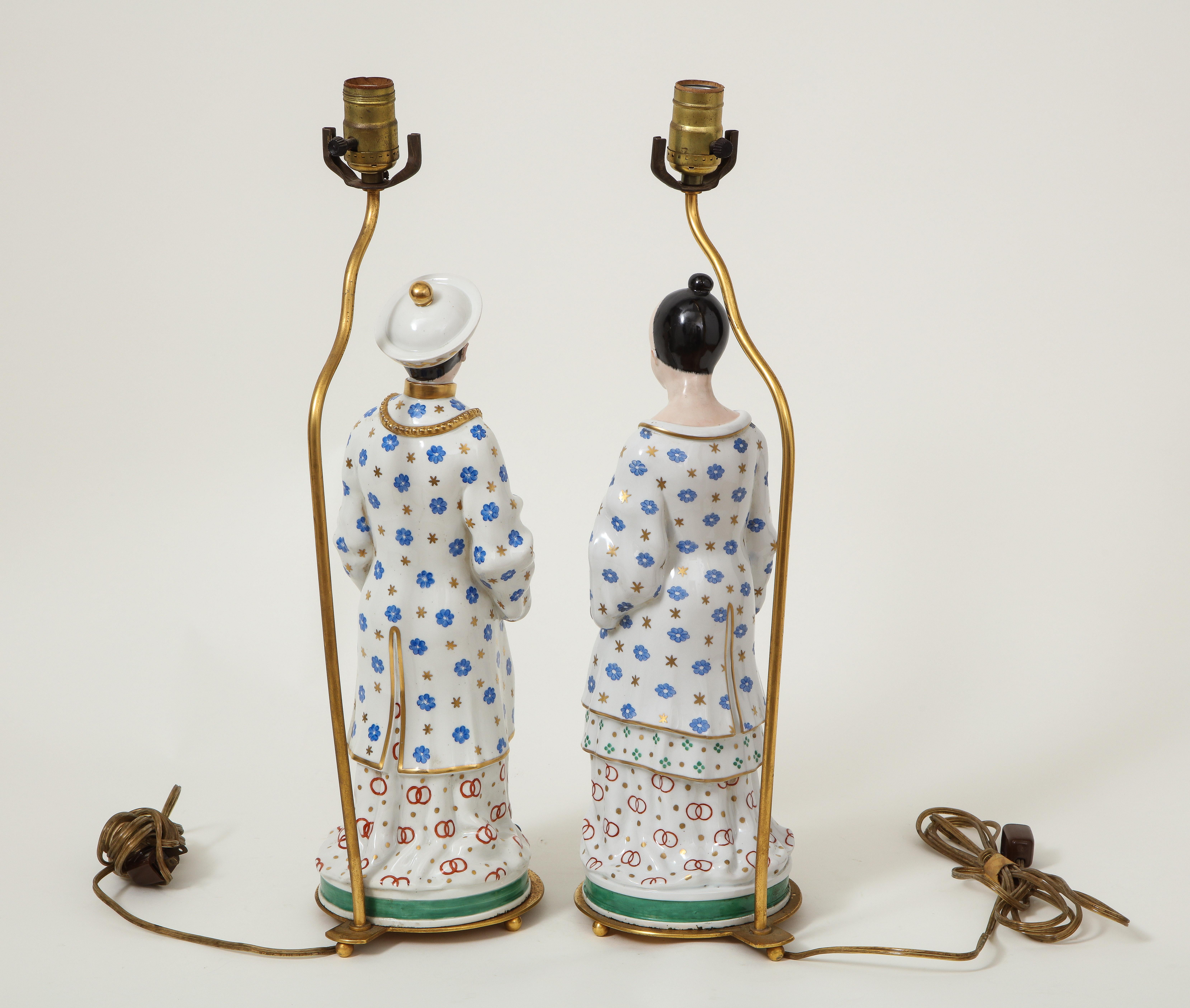 19th Century Pair of Old Paris Chinese Figures Mounted as Lamps 5