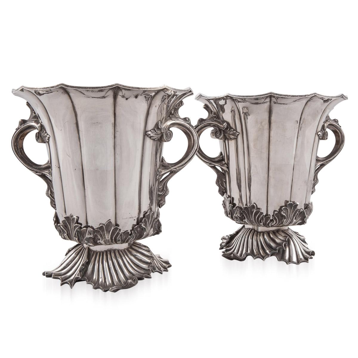 Victorian 19th Century Pair of Old Sheffield Plated Wine Coolers, Sissons & Co, c.1840