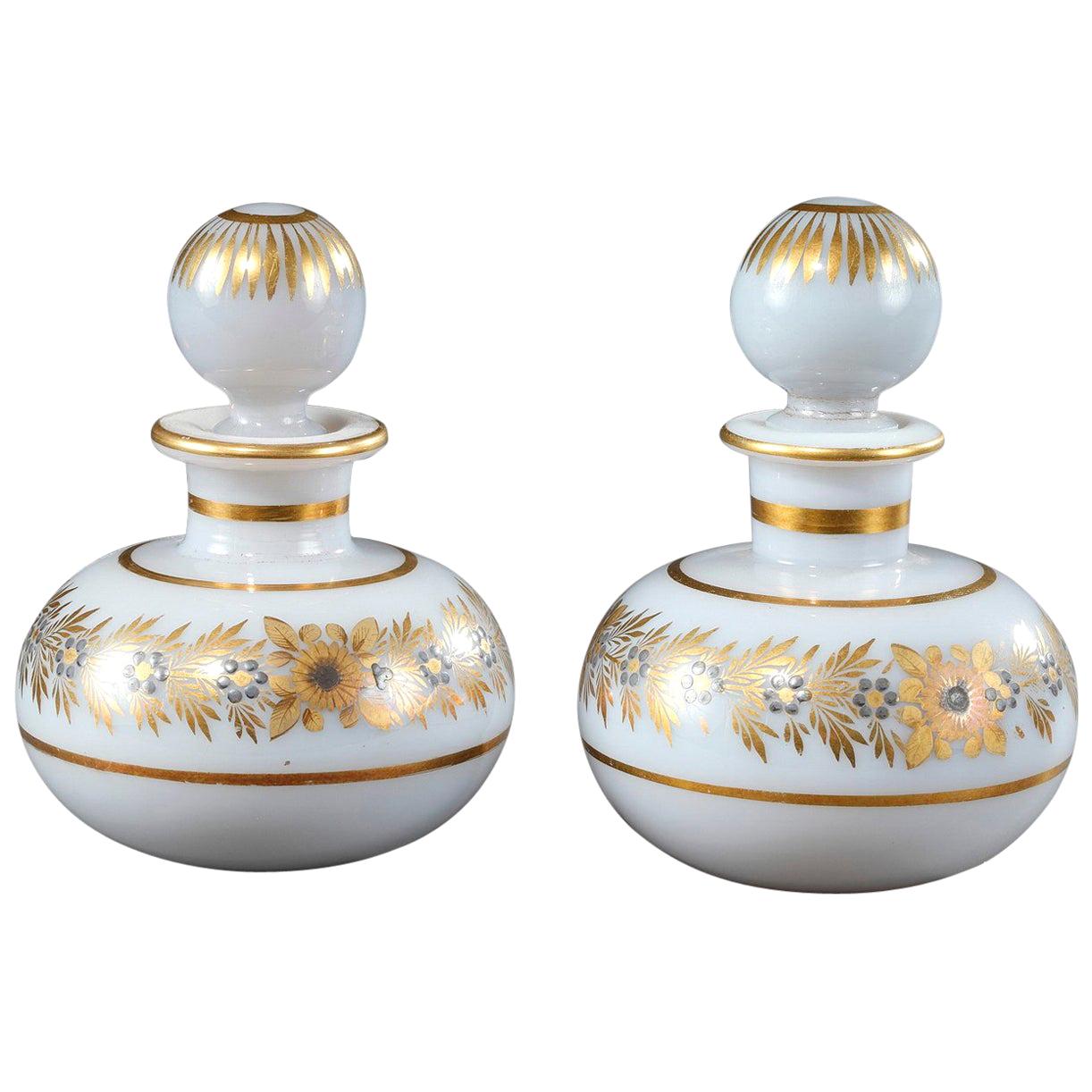 19th Century Pair of Opaline Crystal Perfume Bottle by Jean-Baptiste Desvignes