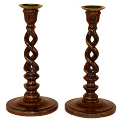 19th Century Pair of Open Twist Candlesticks