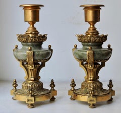 19th Century Pair of Ormolu and Green Jasper Candlesticks