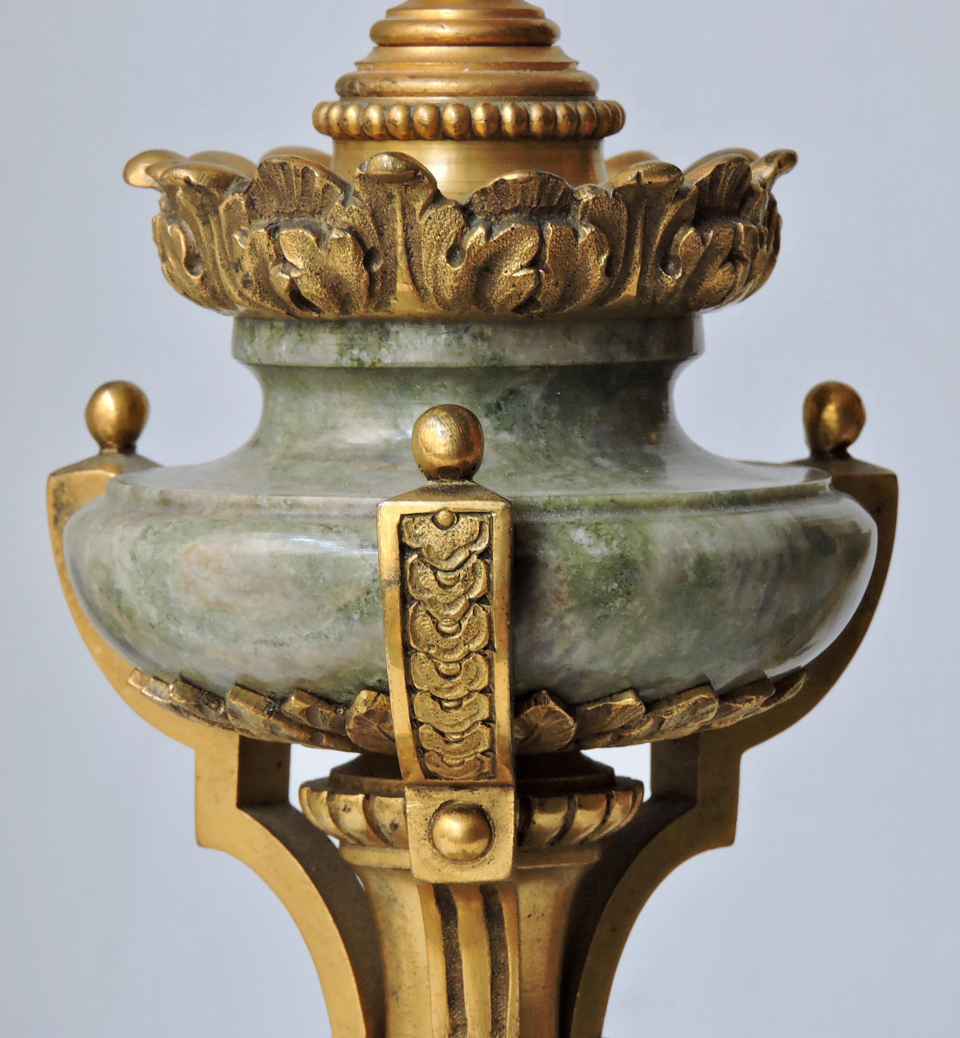 19th Century Pair of Ormolu and Green Jasper Candlesticks In Excellent Condition In Saint-Ouen, FR