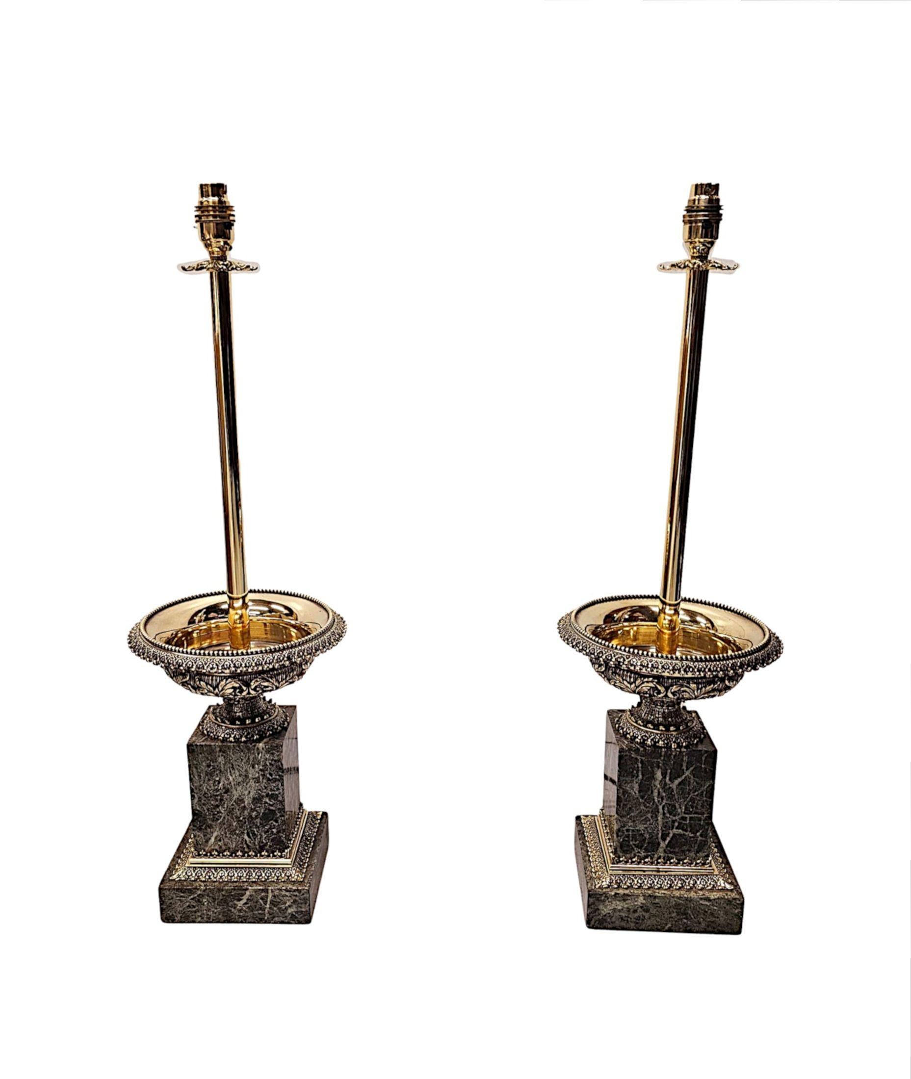 19th Century Pair of  Ormolu and Marble Tazza Urns Converted to Table Lamps (Englisch) im Angebot