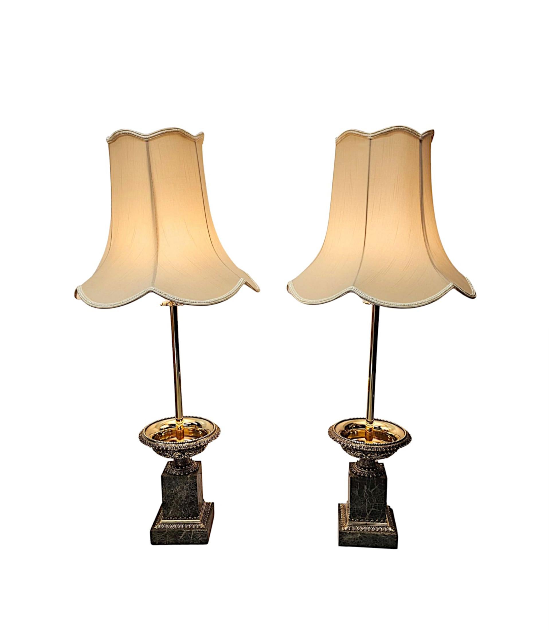 19th Century Pair of  Ormolu and Marble Tazza Urns Converted to Table Lamps