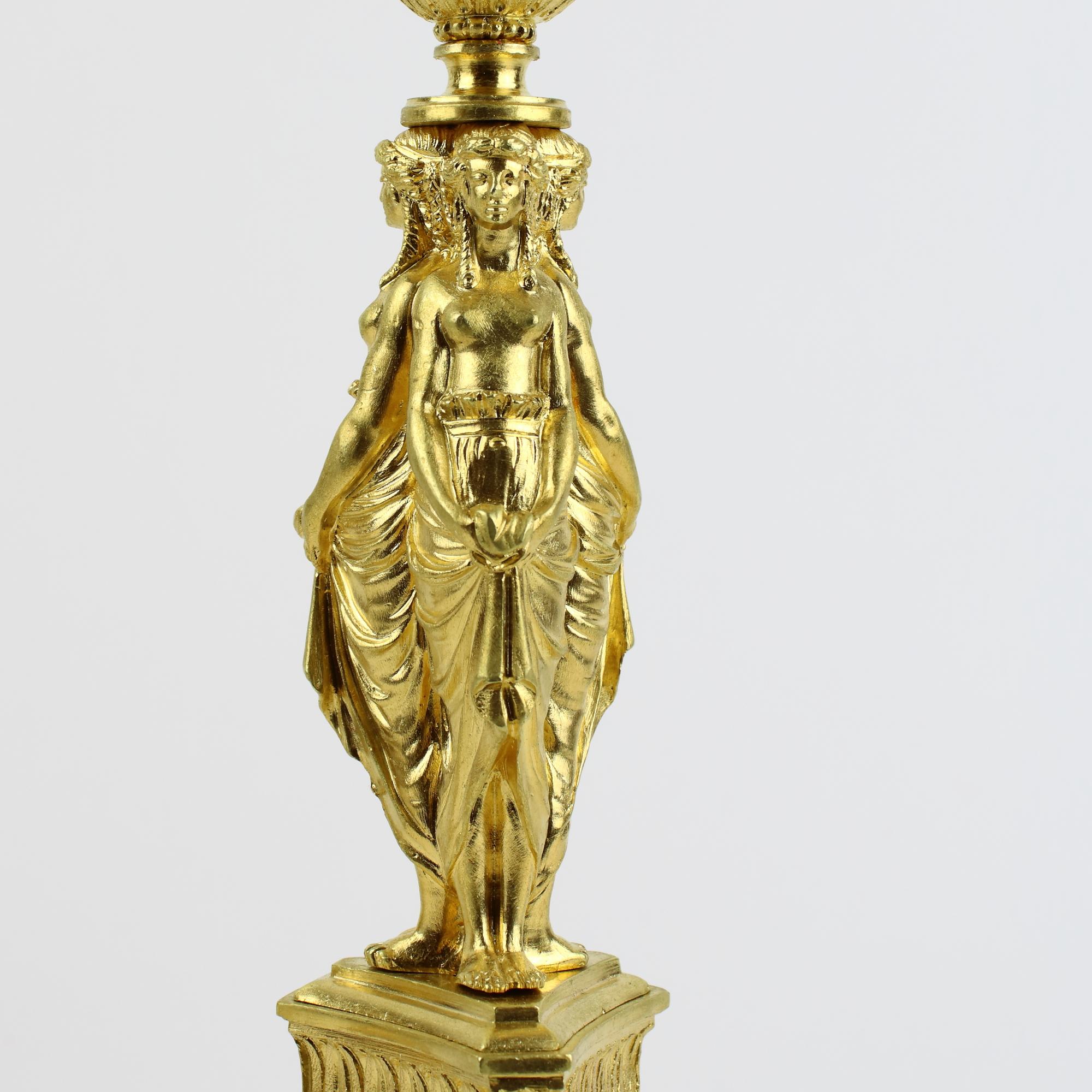 19th Century French Napoleon III Gilt Bronze Female Caryatids Candlesticks For Sale 4