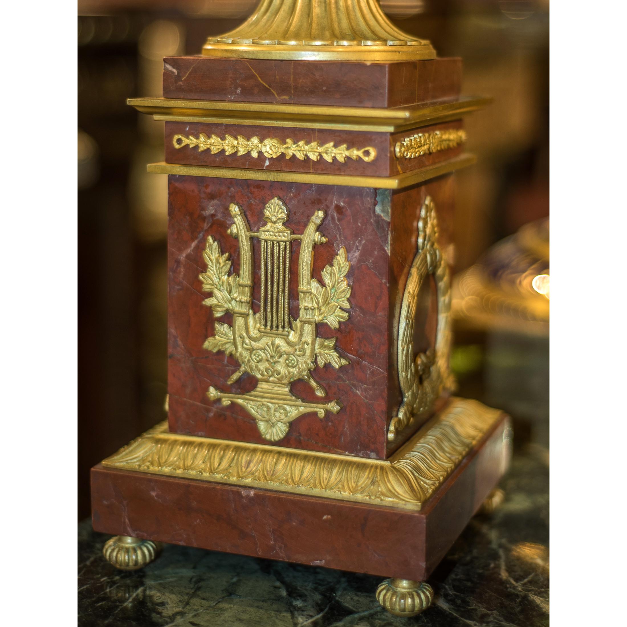 19th Century Pair of Ormolu Mounted Rouge Marble Urns 2