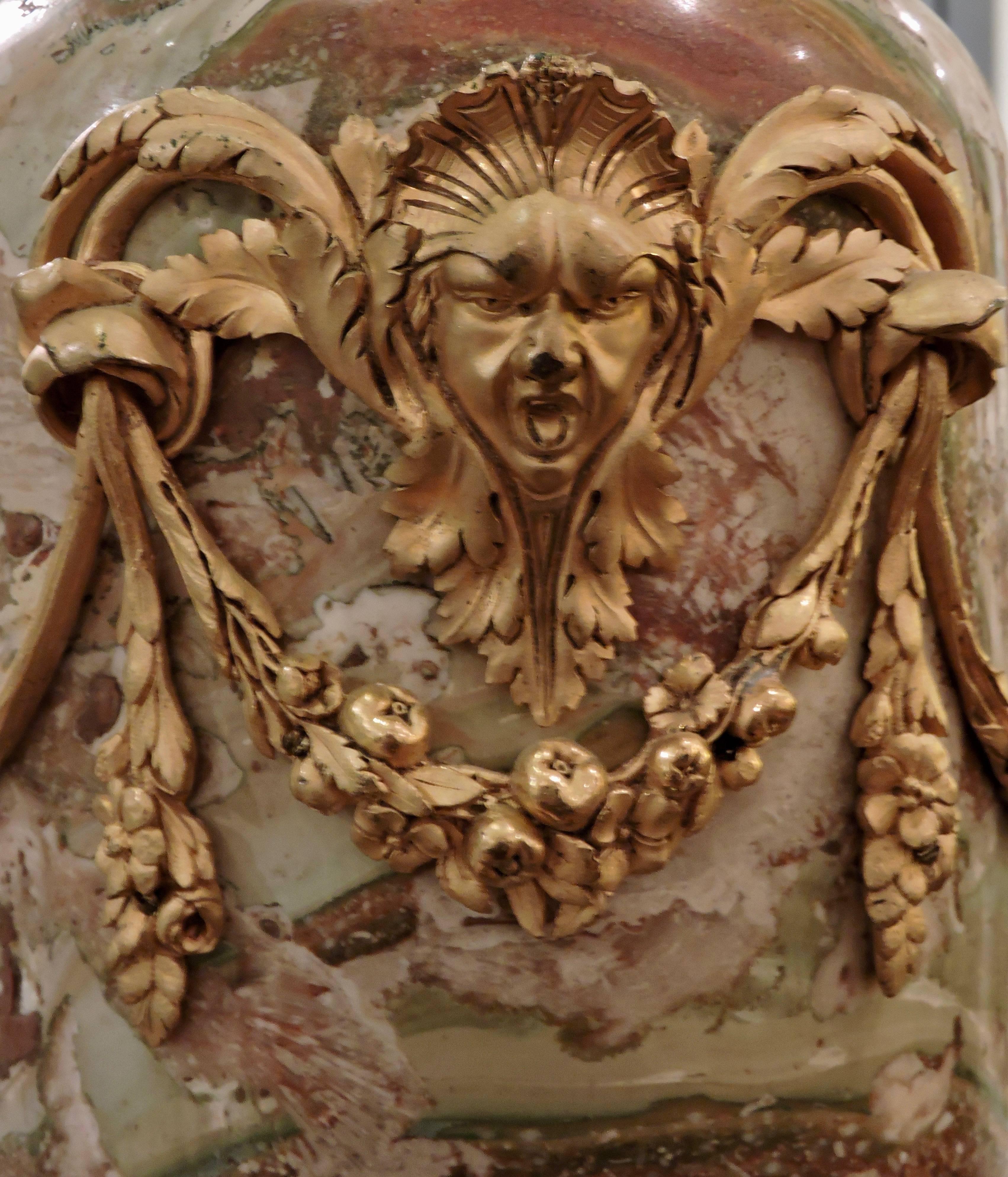 Louis XVI A 19th Century Pair of Ormolu-Mounted Sarrancolin Marble Cassolettes, circa 1880