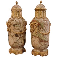 A 19th Century Pair of Ormolu-Mounted Sarrancolin Marble Cassolettes, circa 1880