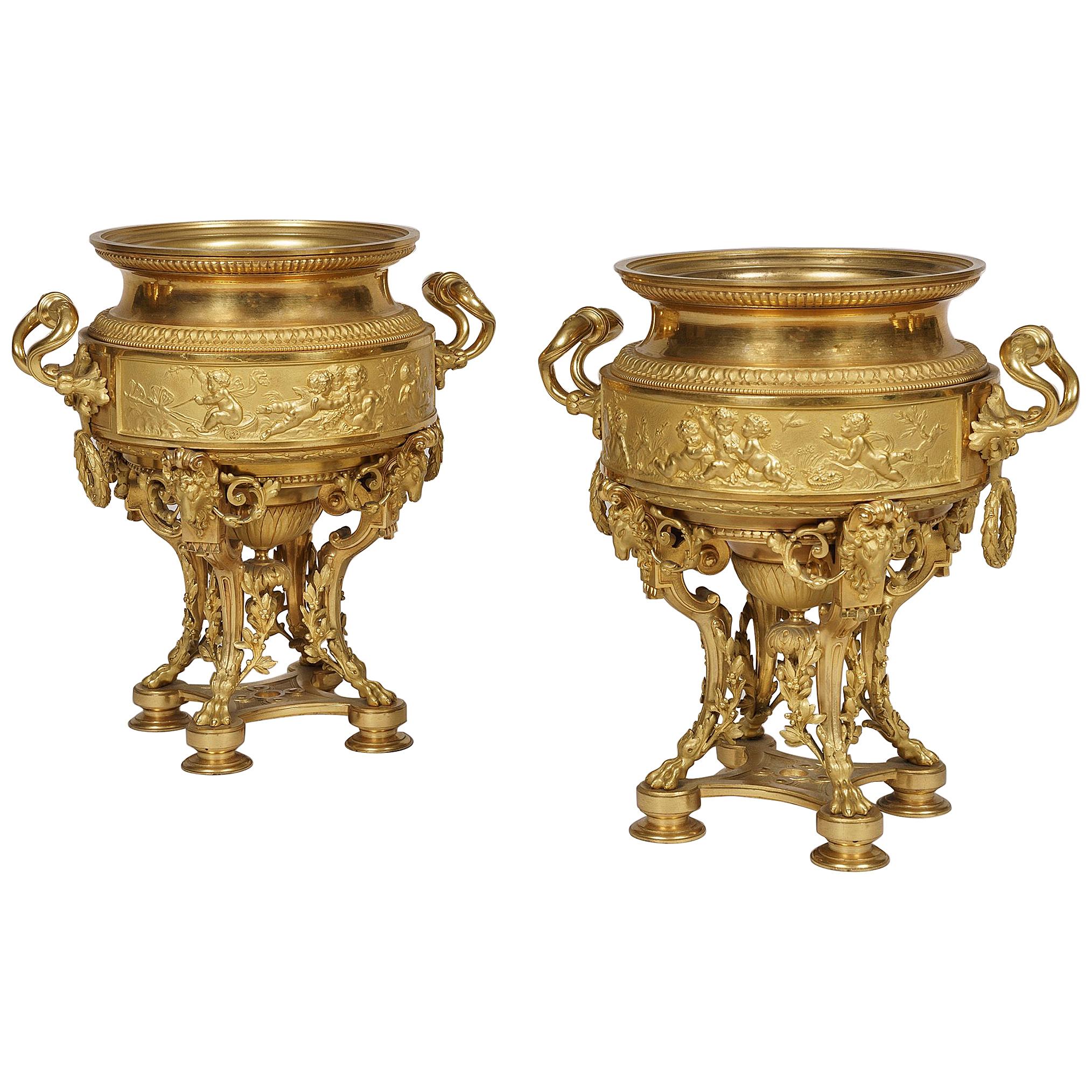 19th Century Pair of Ormolu Vases in the Louis XIV Manner