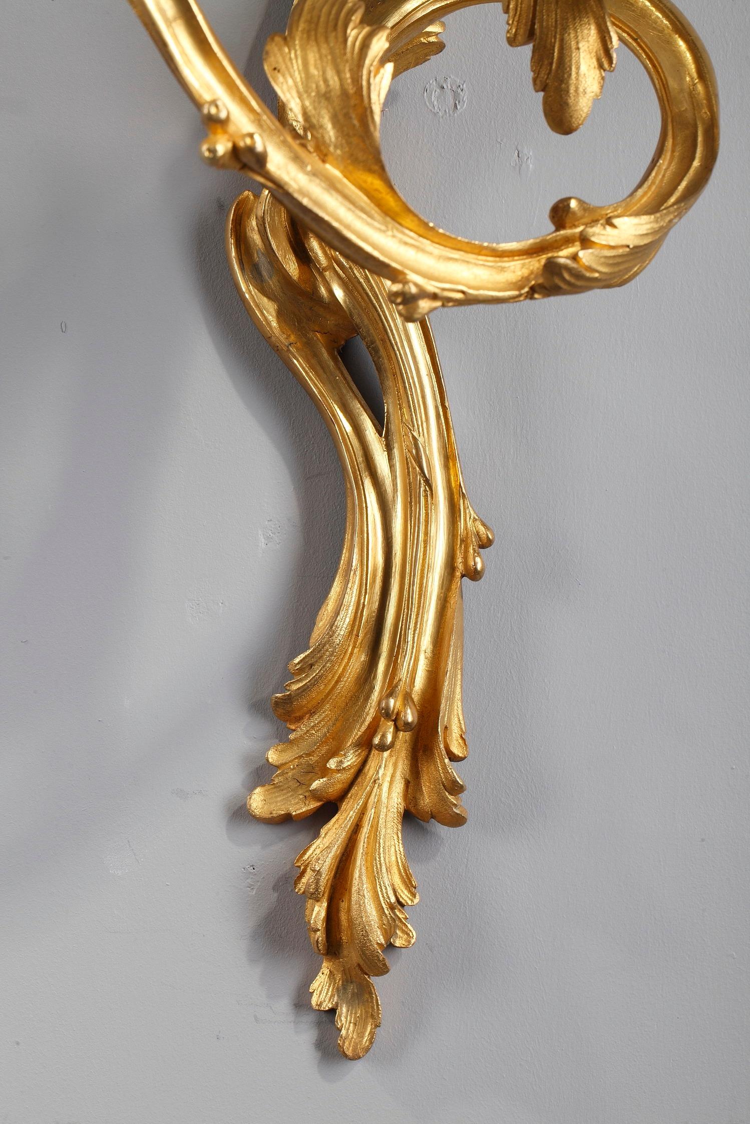 19th Century Pair of Ormolu Wall Sconces in Louis XV Style 1