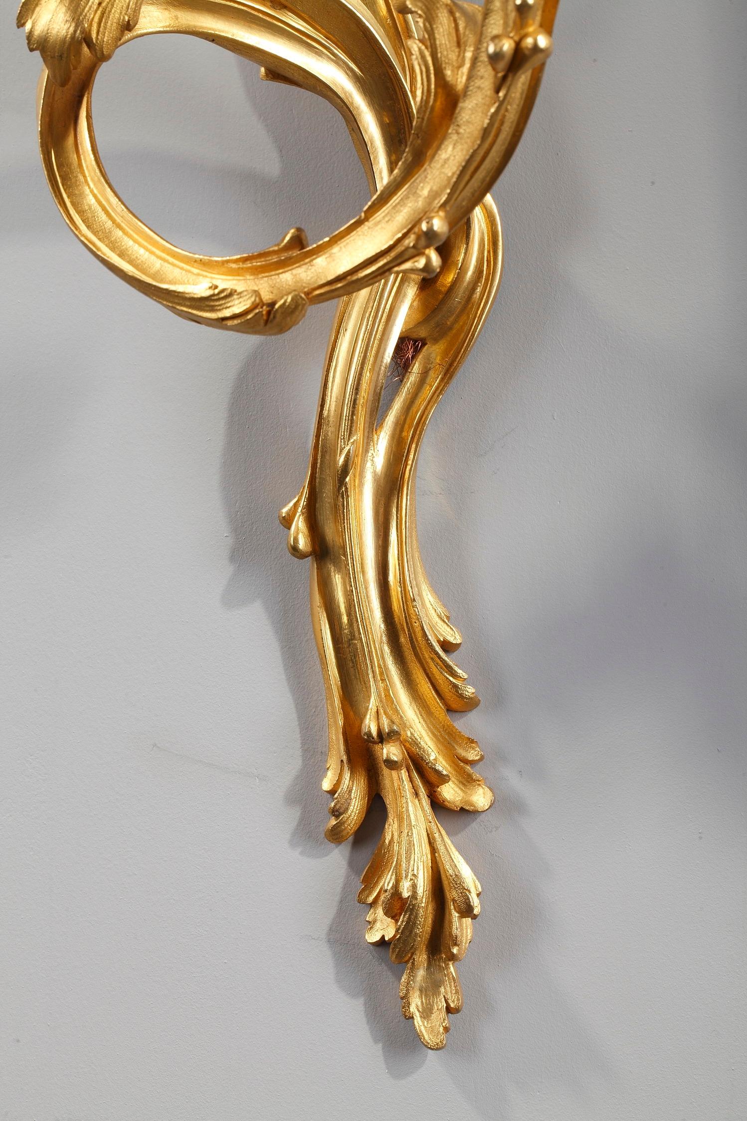 19th Century Pair of Ormolu Wall Sconces in Louis XV Style 2