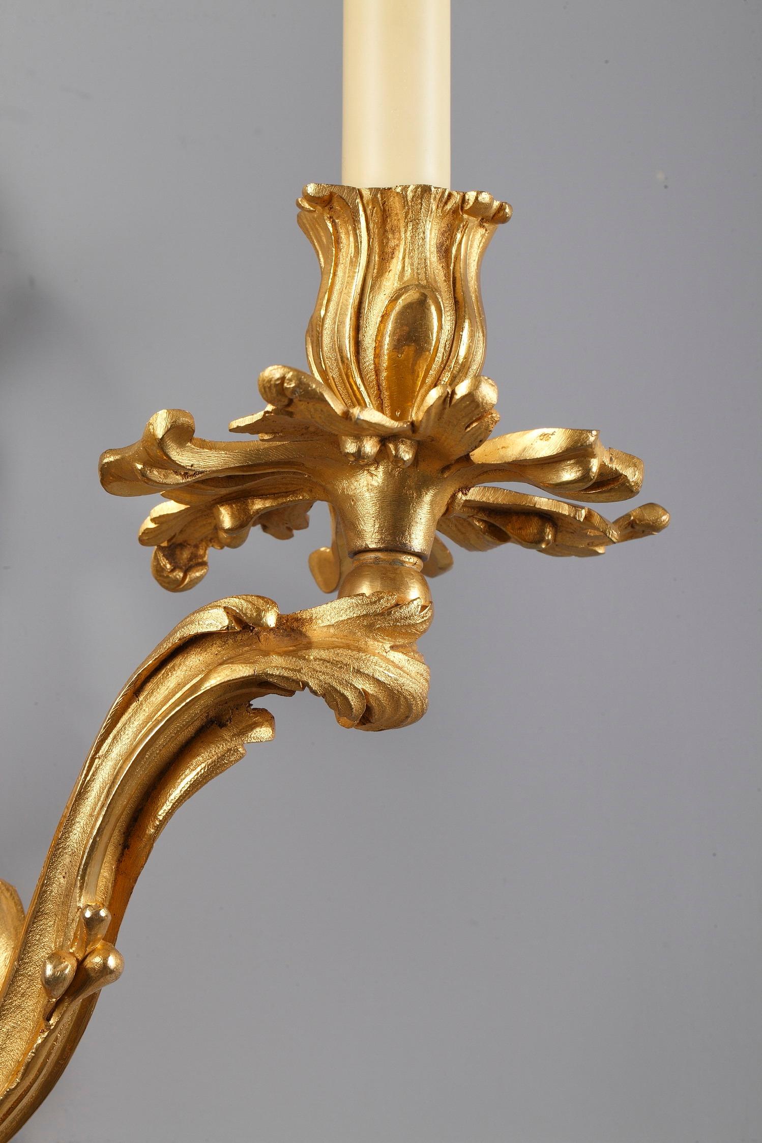 19th Century Pair of Ormolu Wall Sconces in Louis XV Style 3