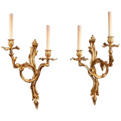 19th Century Pair of Ormolu Wall Sconces in Louis XV Style