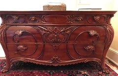 19th Century Pair Carved Bombe Dressers with Original Silvered Mirrors (4 pcs)