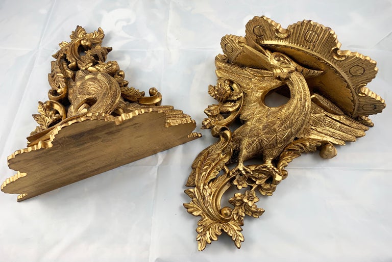 19th Century Pair of Ornate Carved Wood Gilt Wall Brackets For Sale at ...