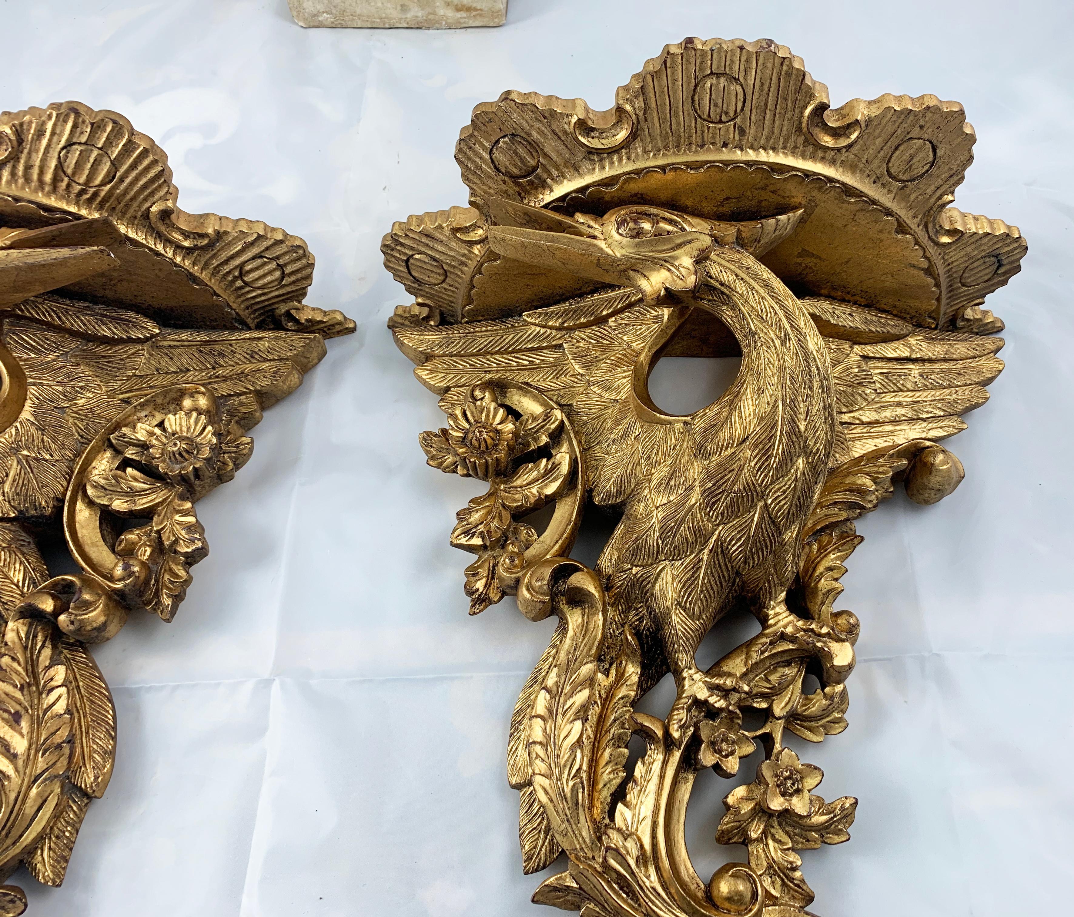 French 19th Century Pair of Ornate Carved Wood Gilt Wall Brackets For Sale