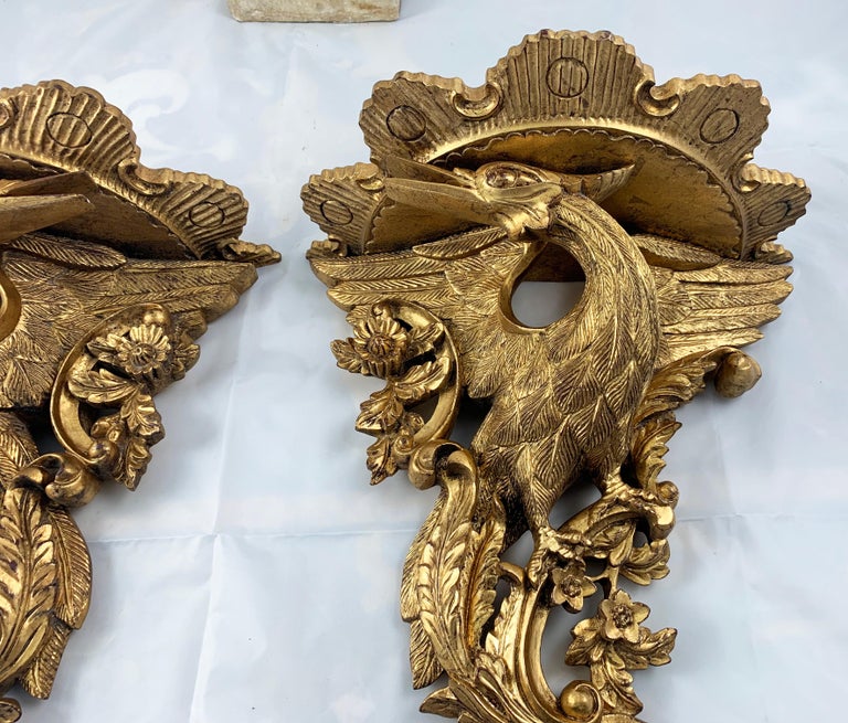 19th Century Pair of Ornate Carved Wood Gilt Wall Brackets For Sale at ...