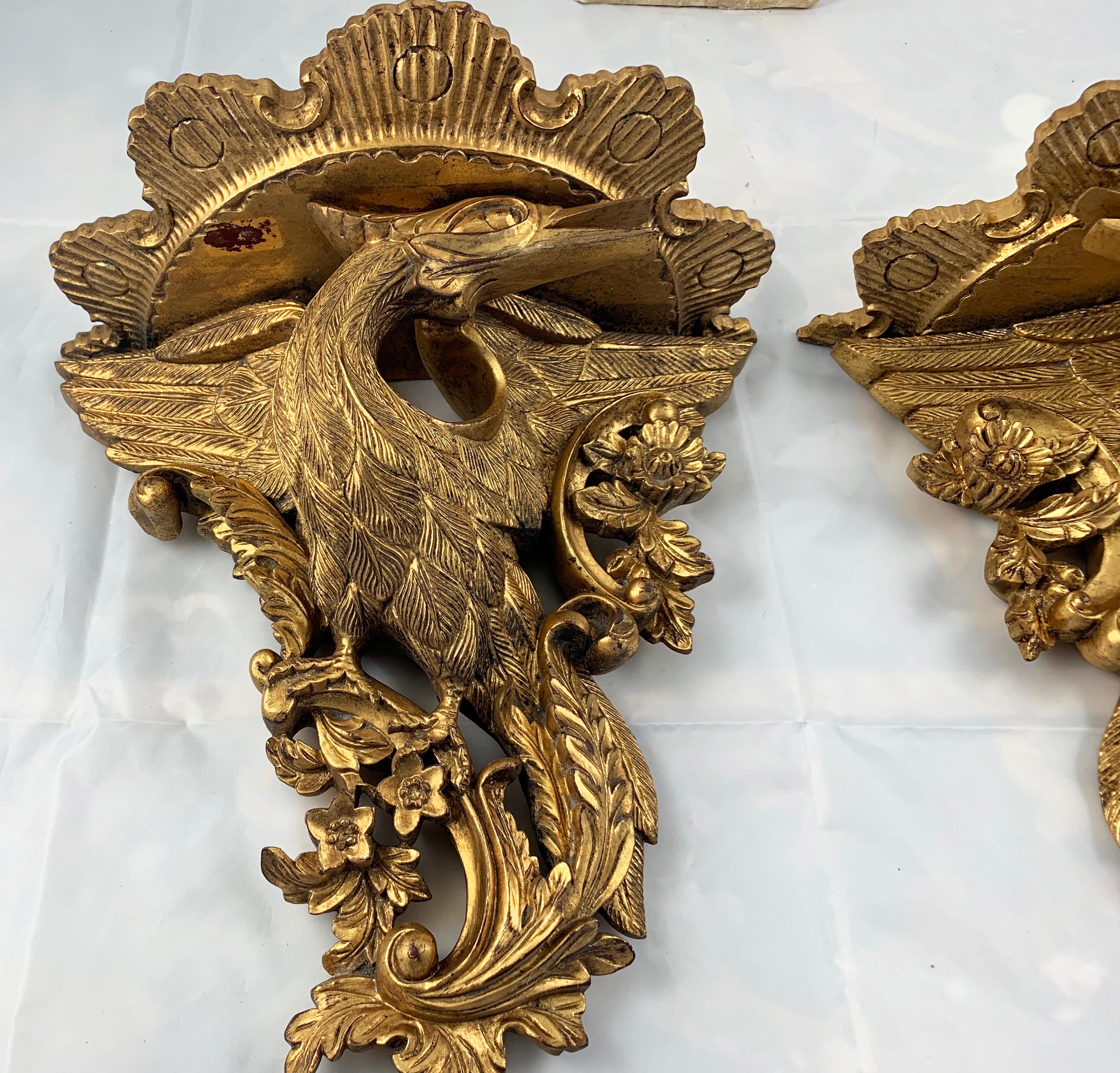 19th Century Pair of Ornate Carved Wood Gilt Wall Brackets In Excellent Condition For Sale In London, GB