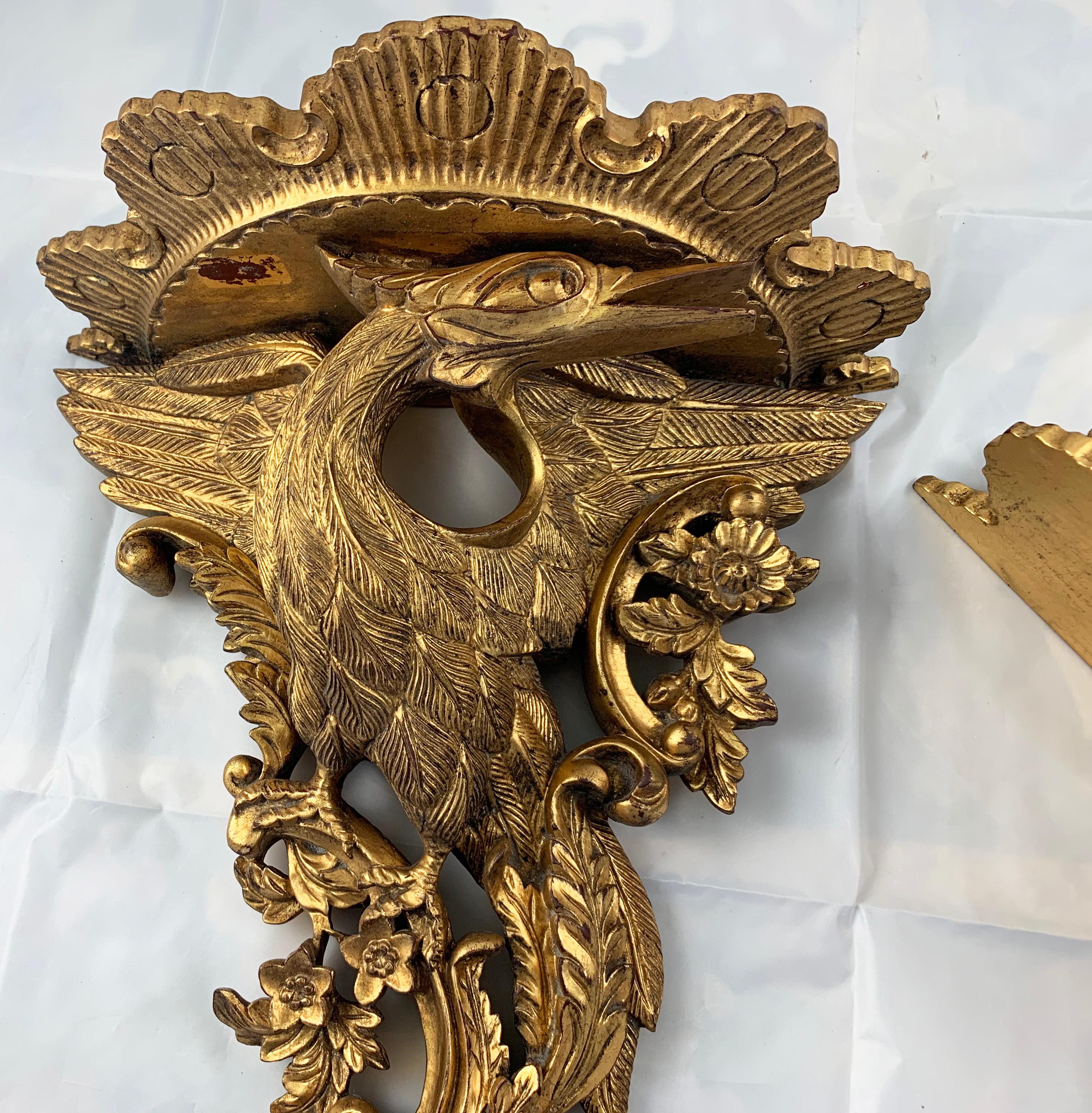 19th Century Pair of Ornate Carved Wood Gilt Wall Brackets For Sale 2