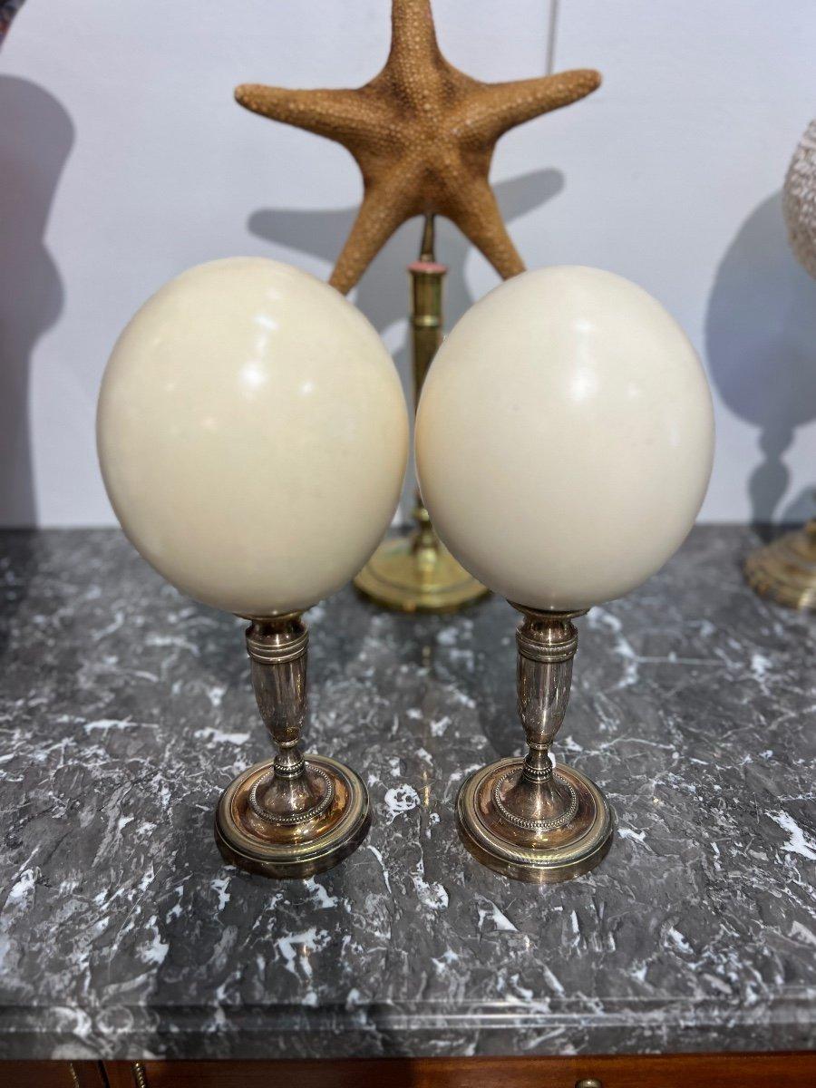 19th Century Pair of Ostrich Eggs on Silver Base  In Good Condition In NICE, FR