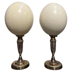19th Century Pair of Ostrich Eggs on Silver Base 