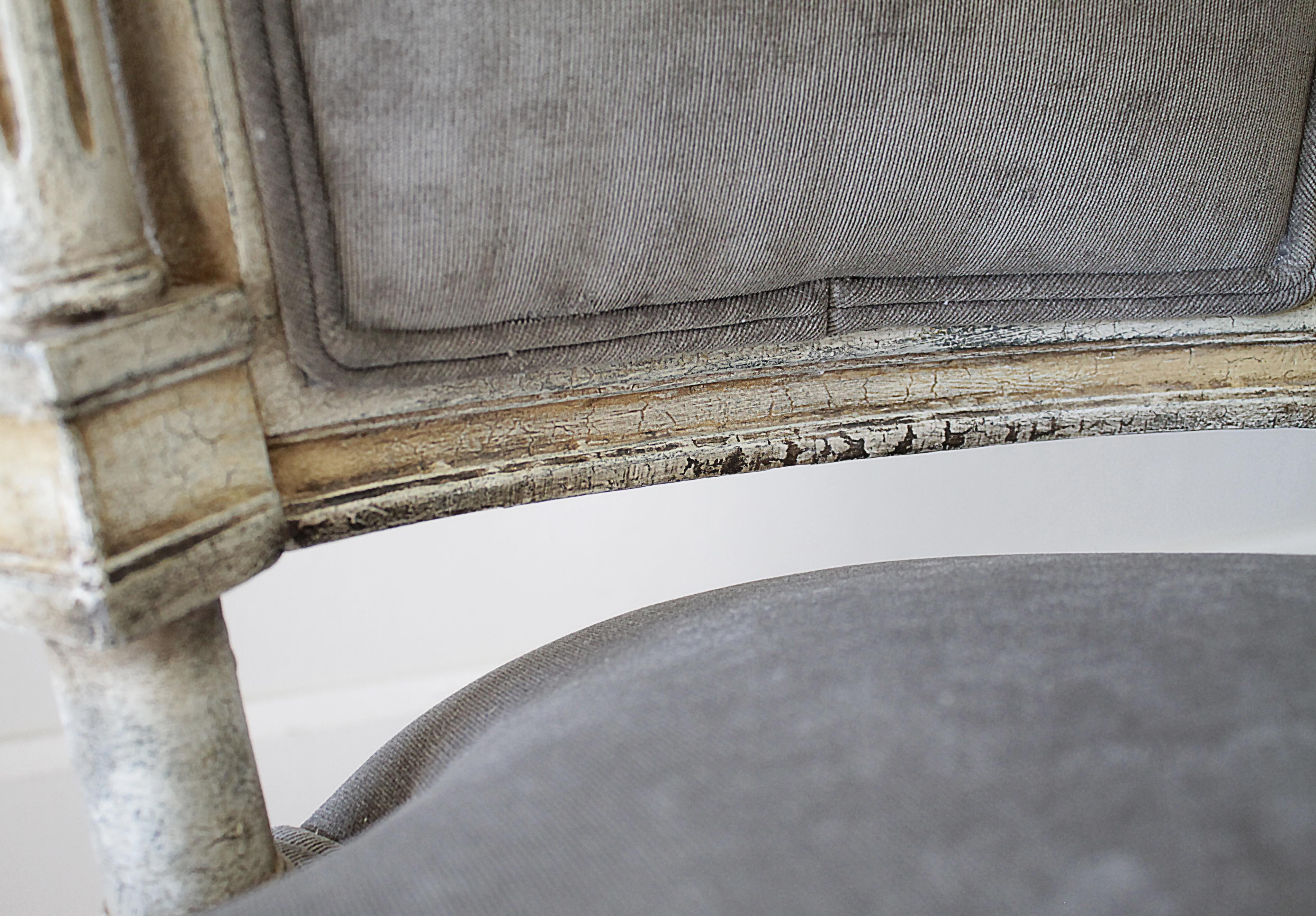 19th Century Pair of Painted and Upholstered Louis XVI Style Open Arm Fauteuils For Sale 6