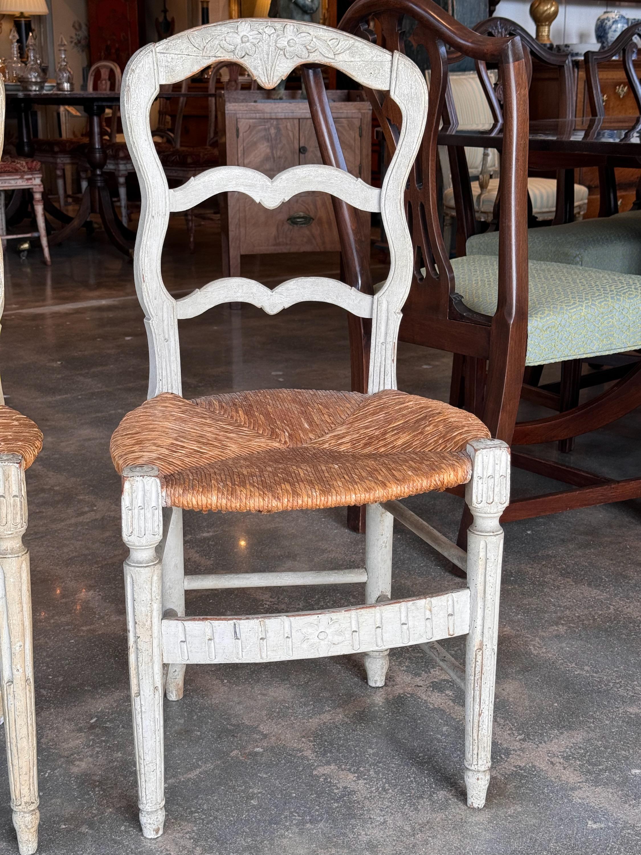 Wood 19th Century Pair of Painted French Side Chairs
