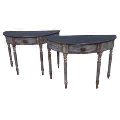 19th Century Pair of Painted Italian Demi-lune Console Tables