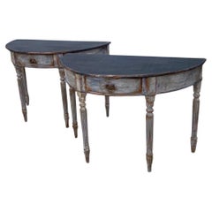 19th Century Pair of Painted Italian Demi-lune Console Tables
