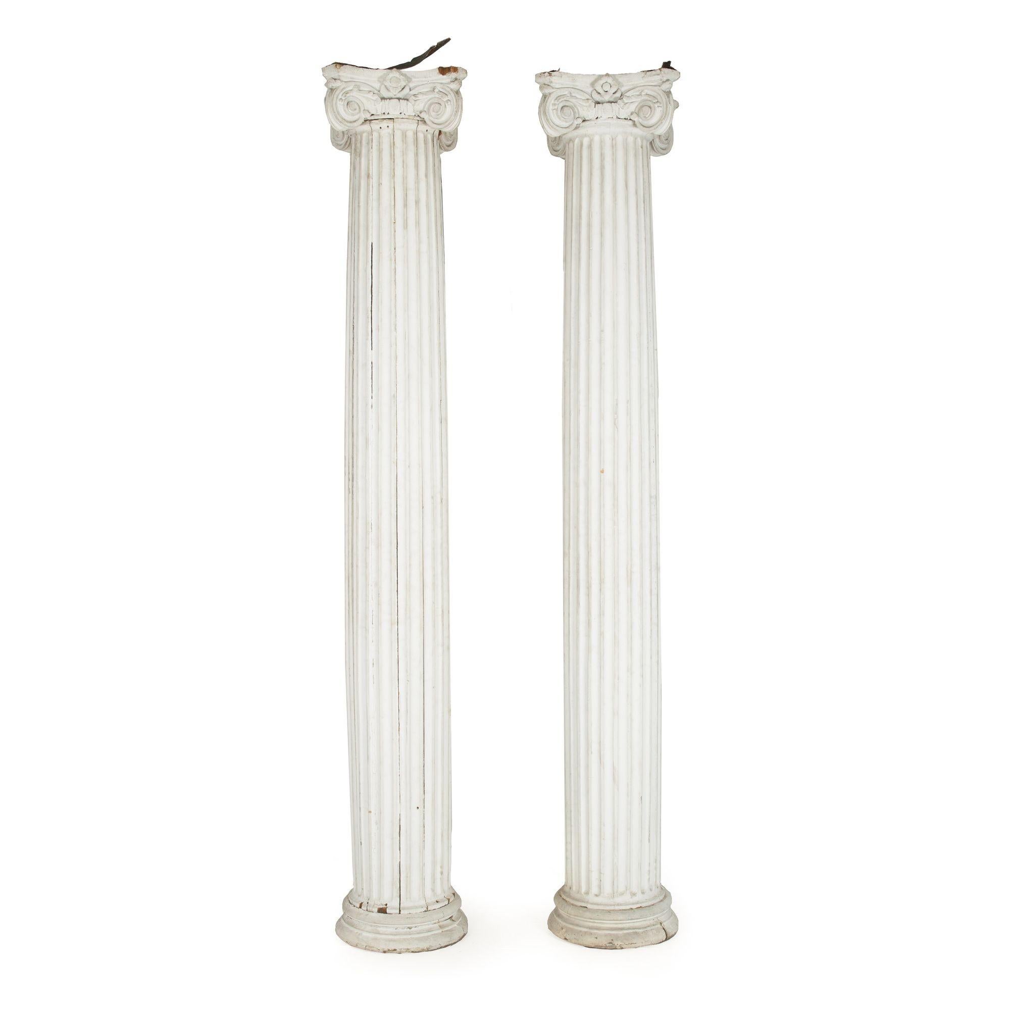 19th Century Pair of Painted Wood Full-Length Columns w/ Ionic Capitals 1