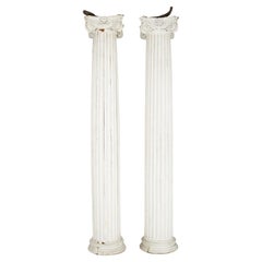 19th Century Pair of Painted Wood Full-Length Columns w/ Ionic Capitals