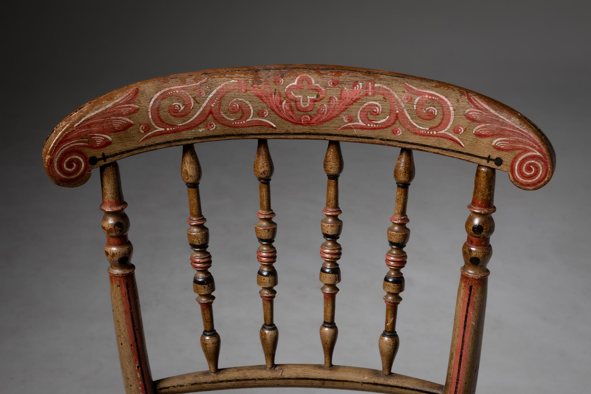 European 19th Century Pair of Painted Wooden Chairs with Cane Seat For Sale