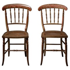 19th Century Pair of Painted Wooden Chairs with Cane Seat